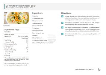 Meal plan 20 minute broccoli cheese soup